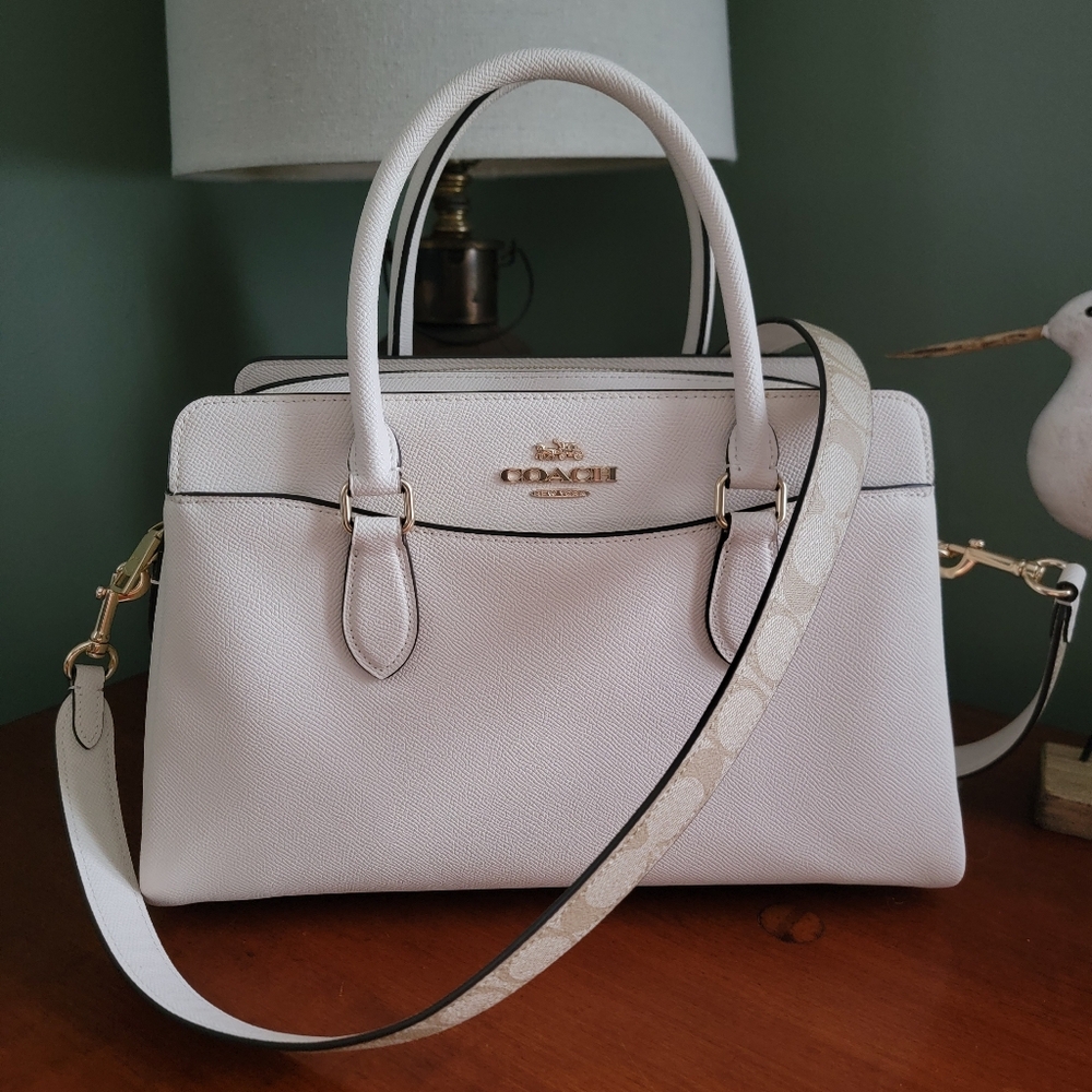 Coach Darcie CH290 Chalk Crossgrain Leather Carryall Satchel Bag